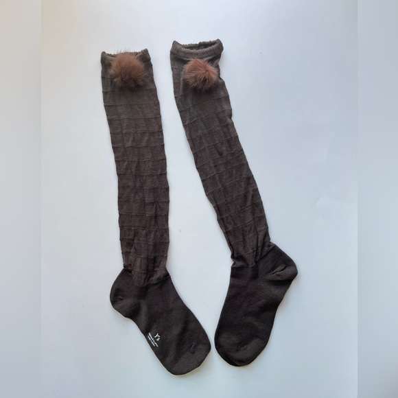Yohji Yamamoto Accessories - Yohji Yamamoto Dark Brown Socks with Pom Poms